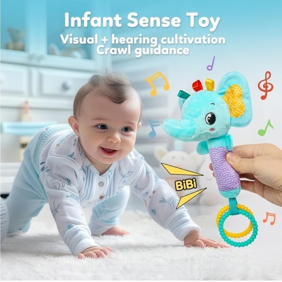 Brand New Baby Carseat Stroller Toy Security Blanket & Rattle Set Blue Elephant - Picture 13 of 13